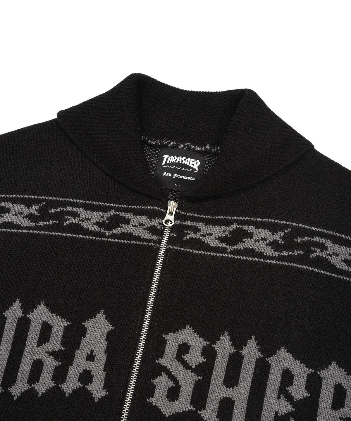 트레셔(THRASHER) 로우로우 패턴 니트집업 블랙