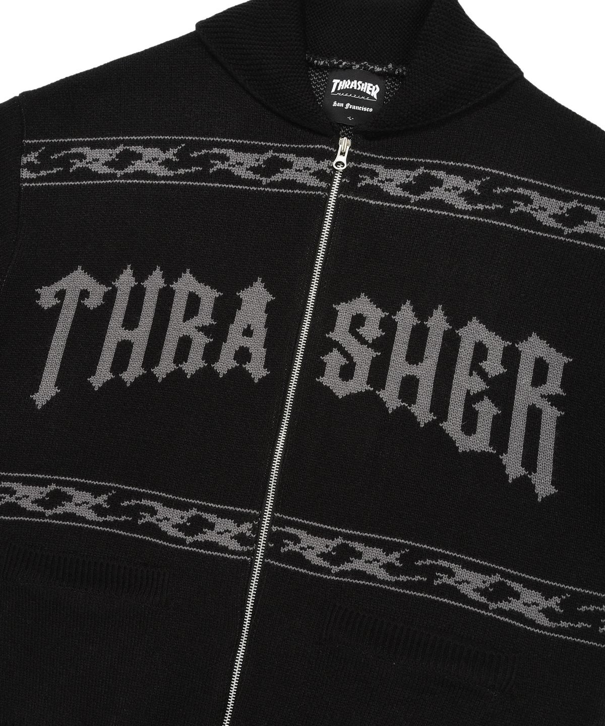 트레셔(THRASHER) 로우로우 패턴 니트집업 블랙