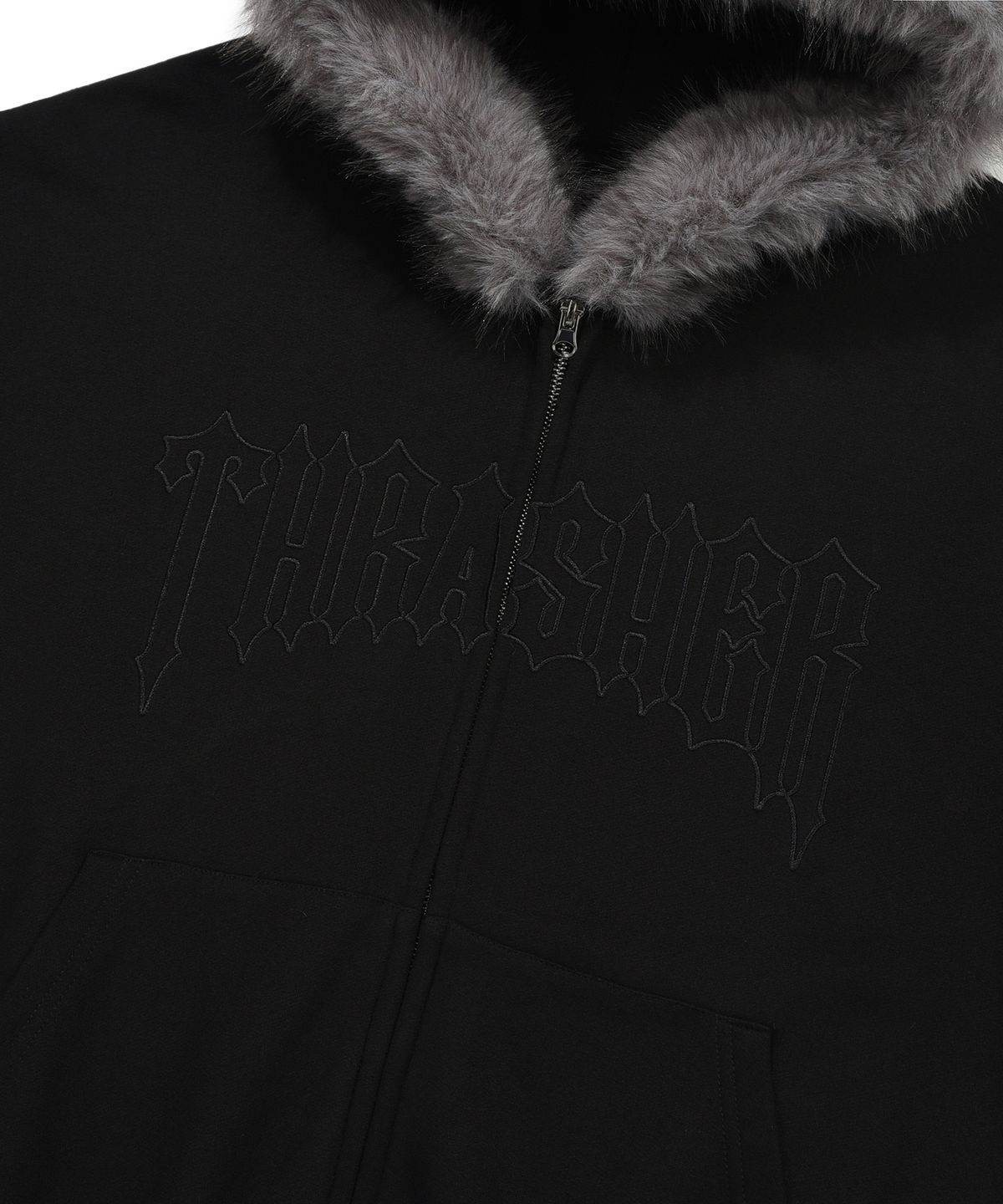 트레셔(THRASHER) 로우로우 퍼 후드 집업 블랙