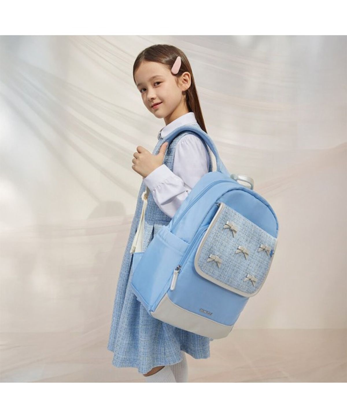 빈폴 키즈(BEANPOLE KIDS) 트위드 리본 여아 책가방 2SET  스카이 블루 (BI61D4G03Q)