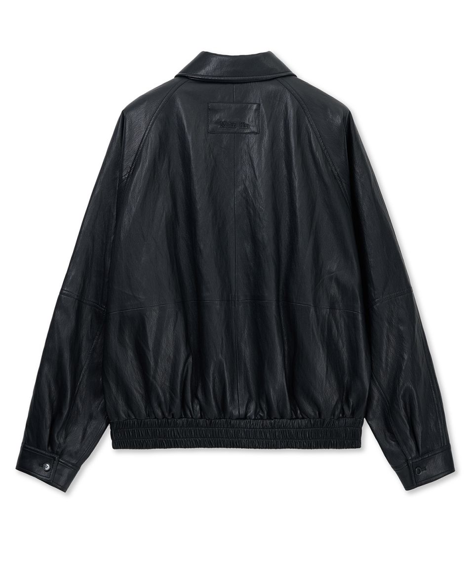 MUSINSA公式 | MATIN KIM SMALL LOGO FAUX LEATHER ZIP UP JUMPER IN BLACK
