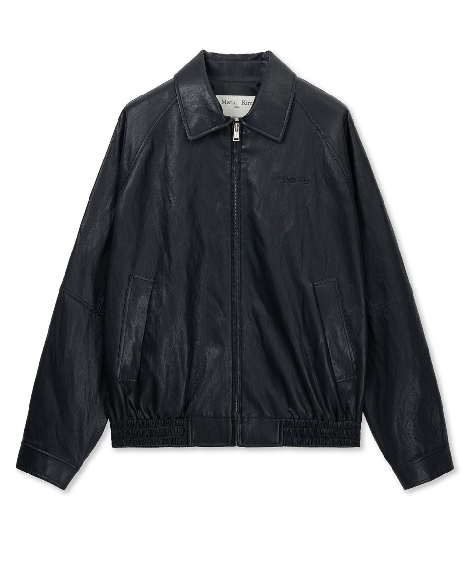 MUSINSA | MATIN KIM SMALL LOGO FAUX LEATHER ZIP UP JUMPER IN BLACK