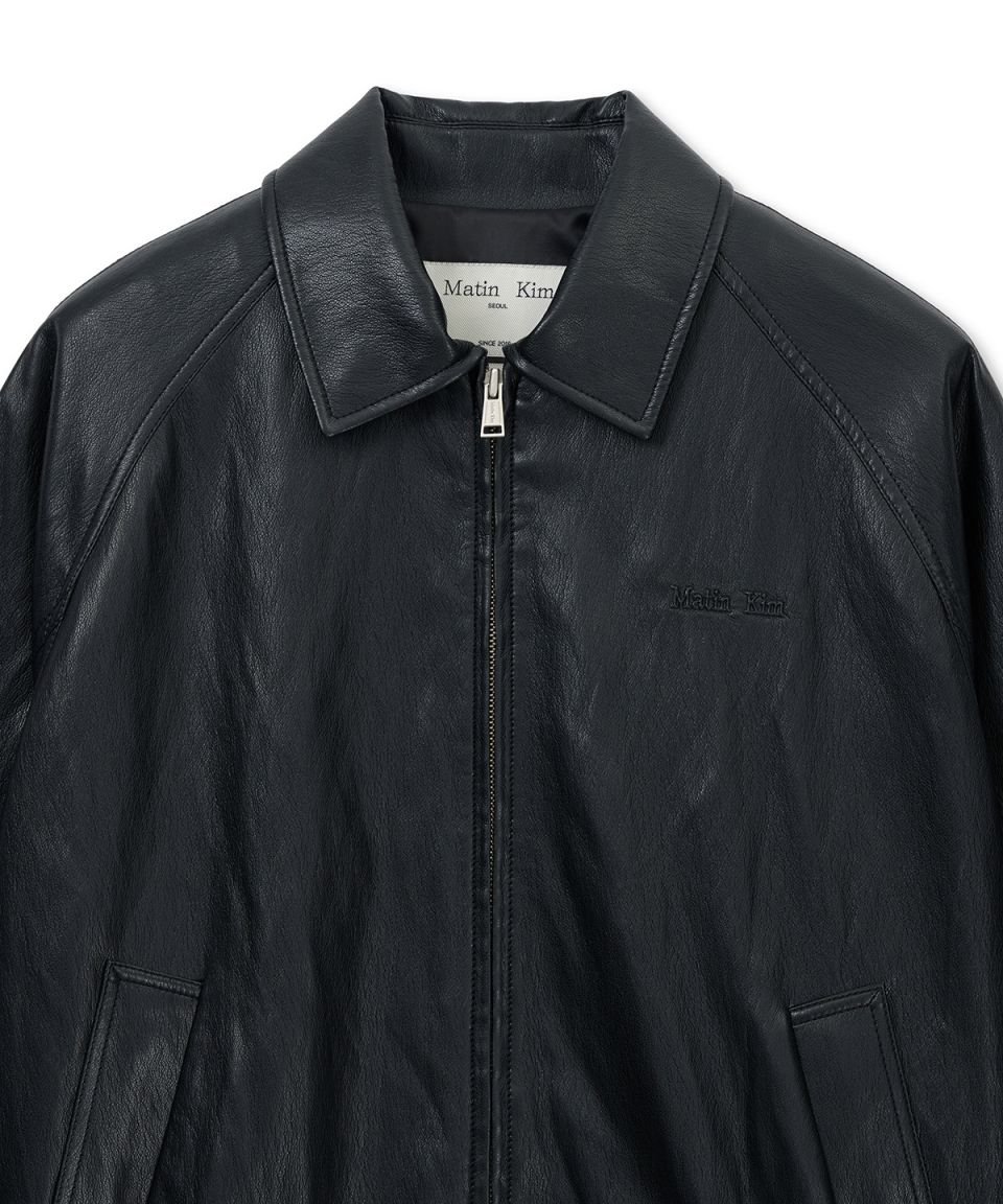 MUSINSA公式 | MATIN KIM SMALL LOGO FAUX LEATHER ZIP UP JUMPER IN BLACK