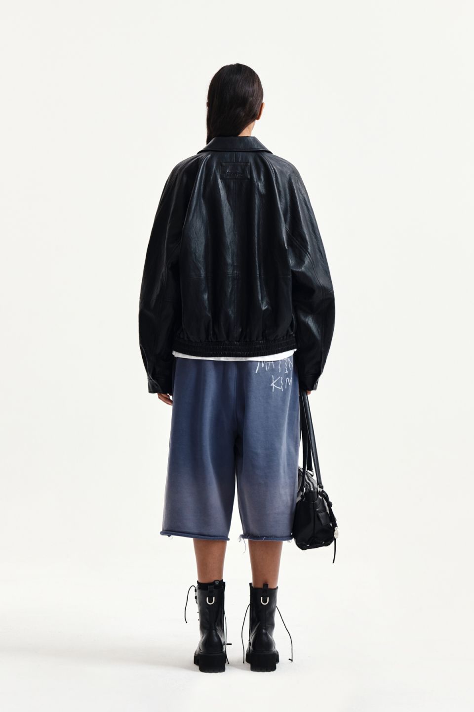 MUSINSA公式 | MATIN KIM SMALL LOGO FAUX LEATHER ZIP UP JUMPER IN BLACK