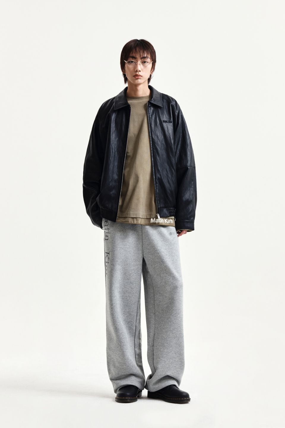 MUSINSA公式 | MATIN KIM SMALL LOGO FAUX LEATHER ZIP UP JUMPER IN BLACK