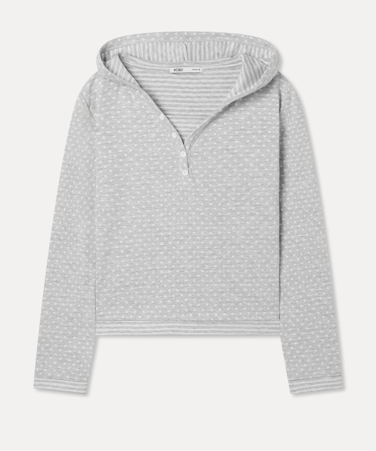 미쏘(MIXXO) 배색 스트라이프 후드 티셔츠_MIWLWG229A