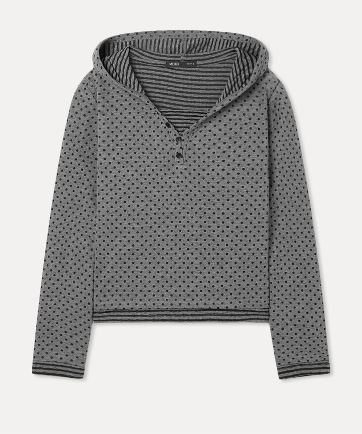 미쏘(MIXXO) 배색 스트라이프 후드 티셔츠_MIWLWG229A