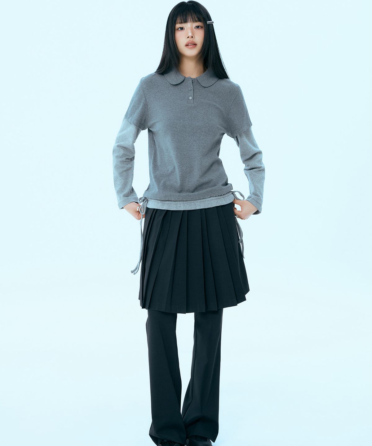 미쏘(MIXXO) 카라 스트라이프 레이어드 티셔츠_MIWLWG239A