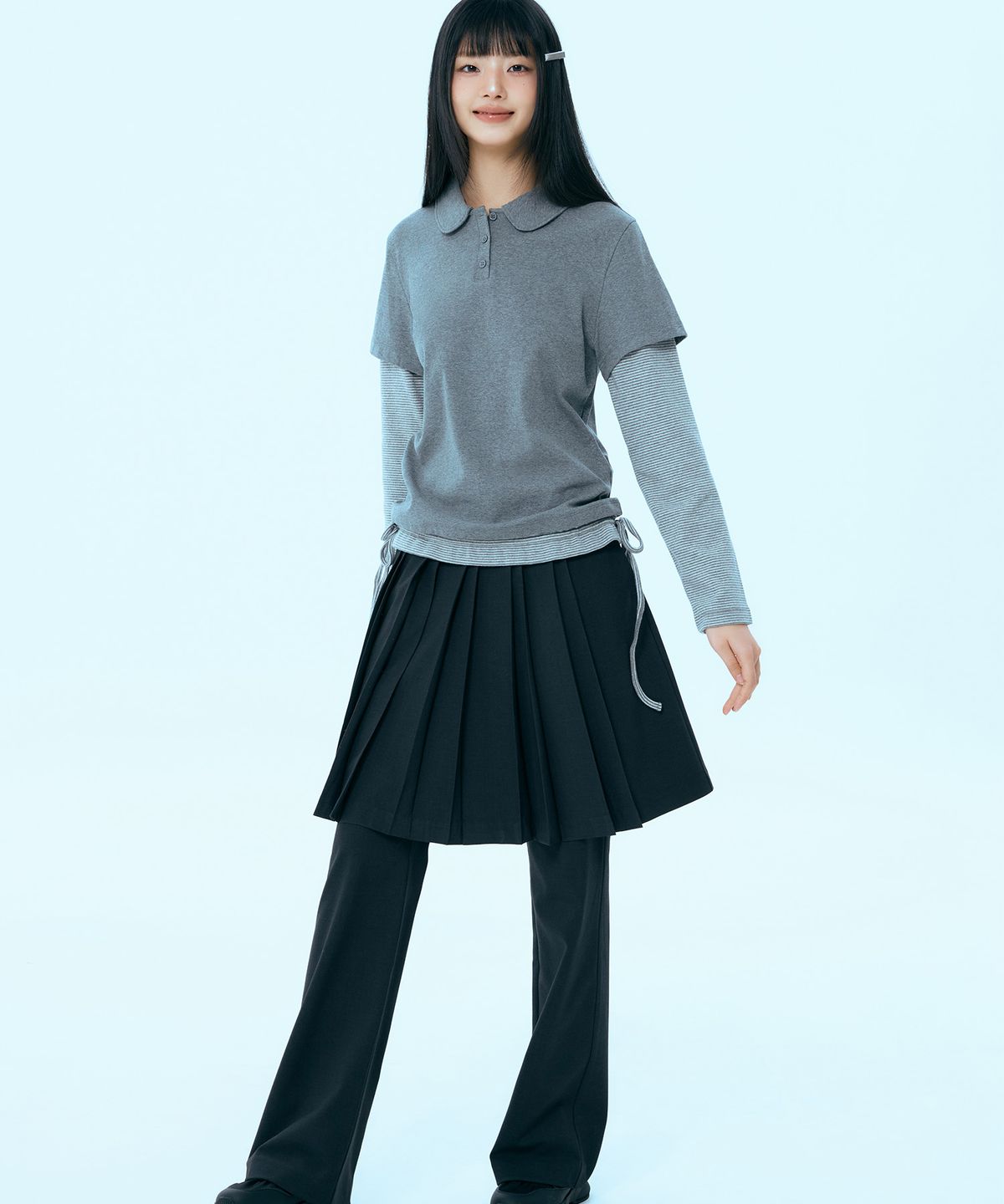 미쏘(MIXXO) 카라 스트라이프 레이어드 티셔츠_MIWLWG239A