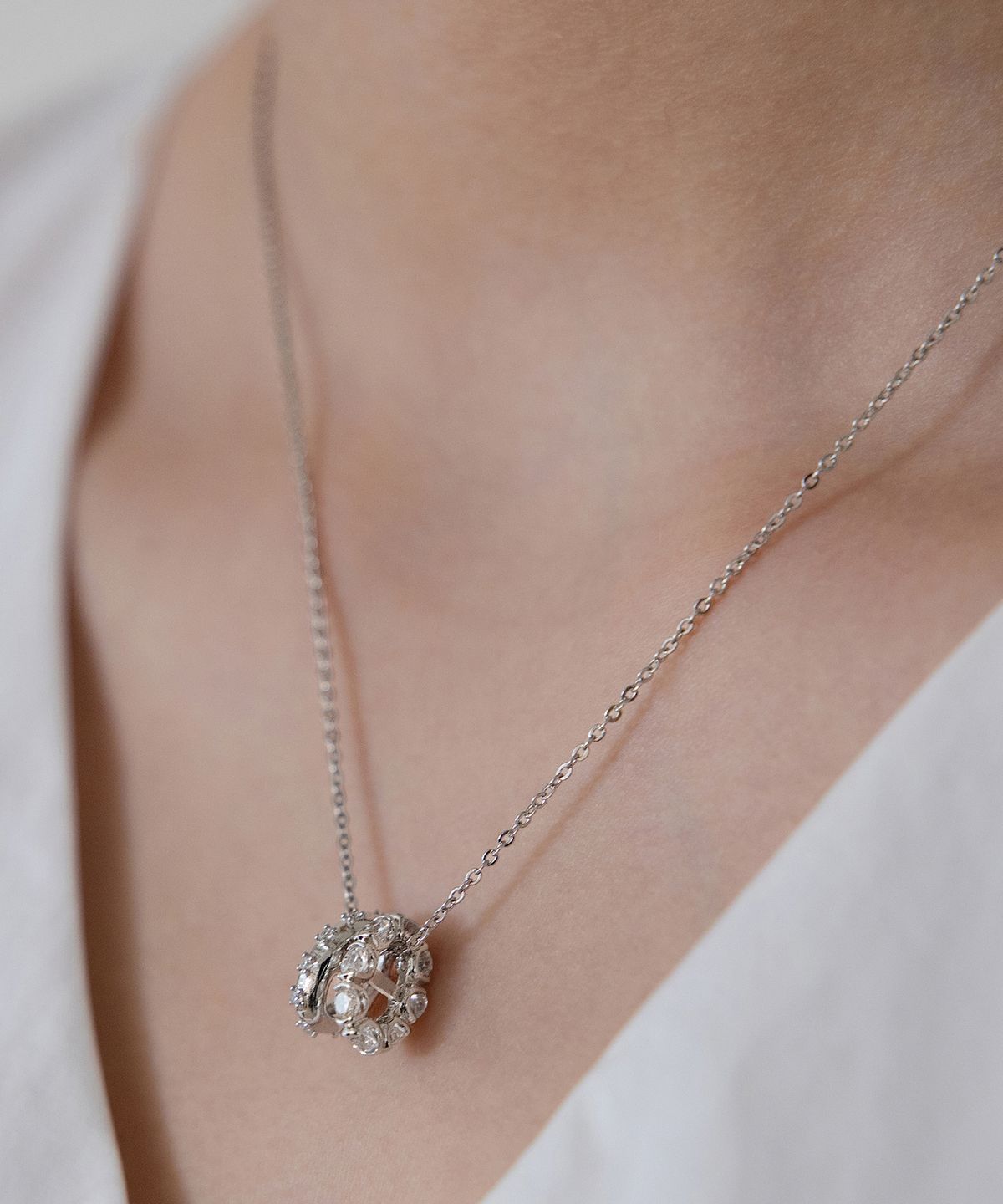 타티아나(TATIANA) (실버925) 큐빅 듀얼 링 팬던트 목걸이 NZ2547