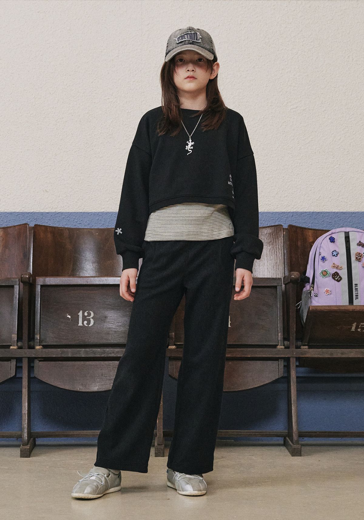 블루테일(BLUETAIL) AAA2TS07BK 블랙 레이어드 맨투맨 티셔츠