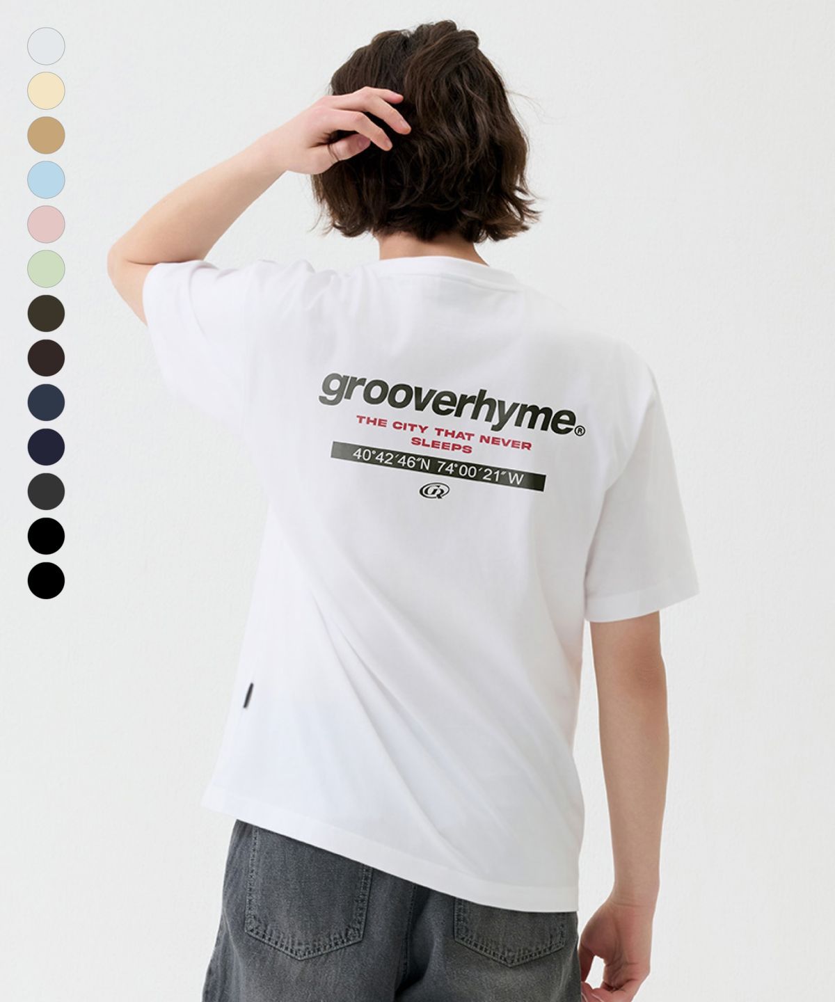그루브라임(GROOVE RHYME) 로케이션 레터링 반팔 티셔츠 (13COLOR) (LRAMCTR103P)