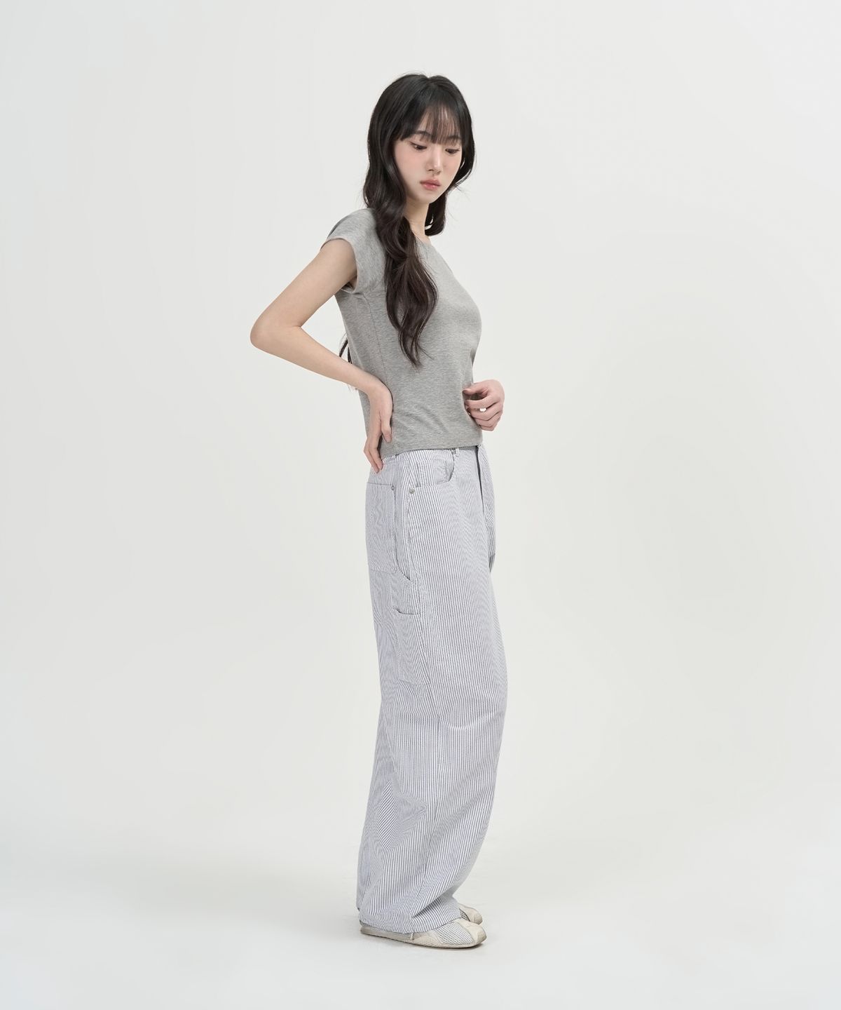 토피 우먼(TOFFEE WOMEN) W 스트라이프 카펜터 팬츠 (BLACK)