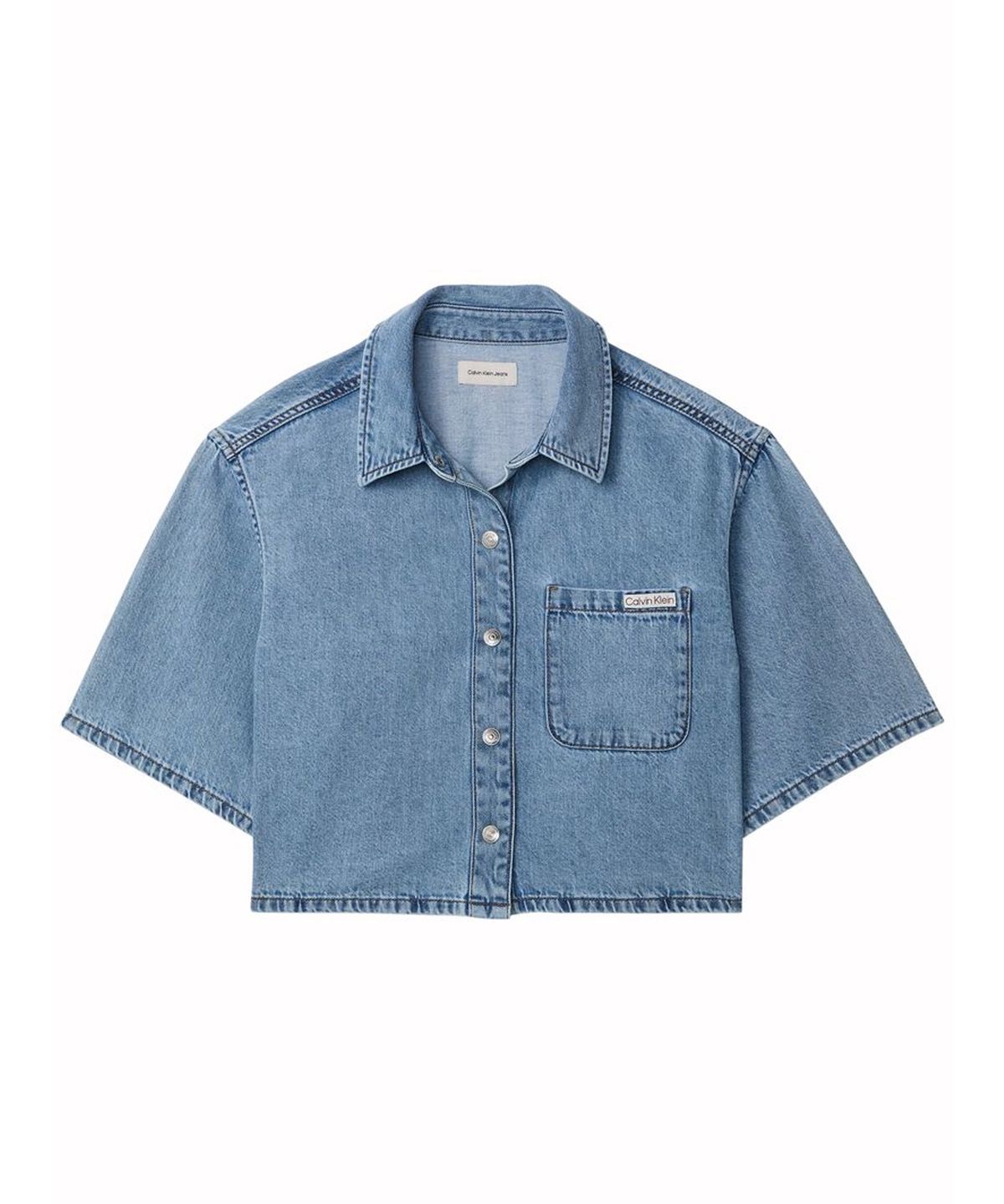 캘빈클라인 진(CALVIN KLEIN JEANS) 여성 박시 크롭 데님 셔츠 47F498G 21E
