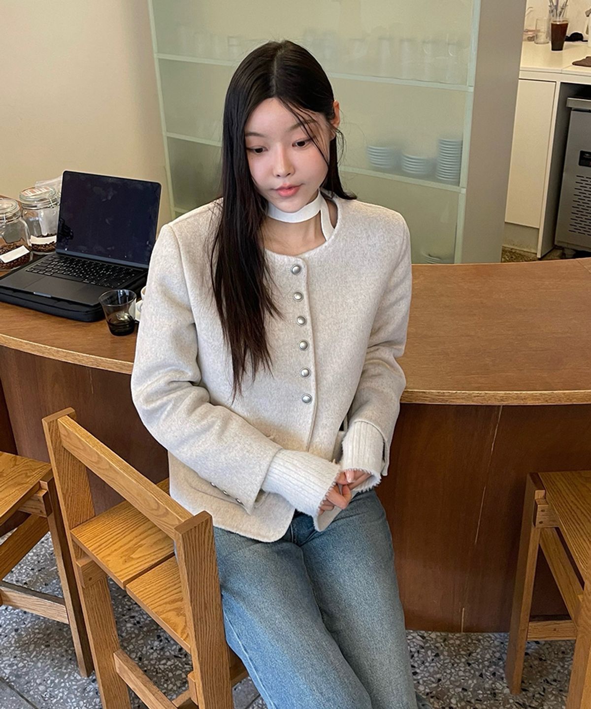 마리끌레르(MARIE CLAIRE) 울 버튼 핸드메이드 자켓(MAGAJK01MOT)