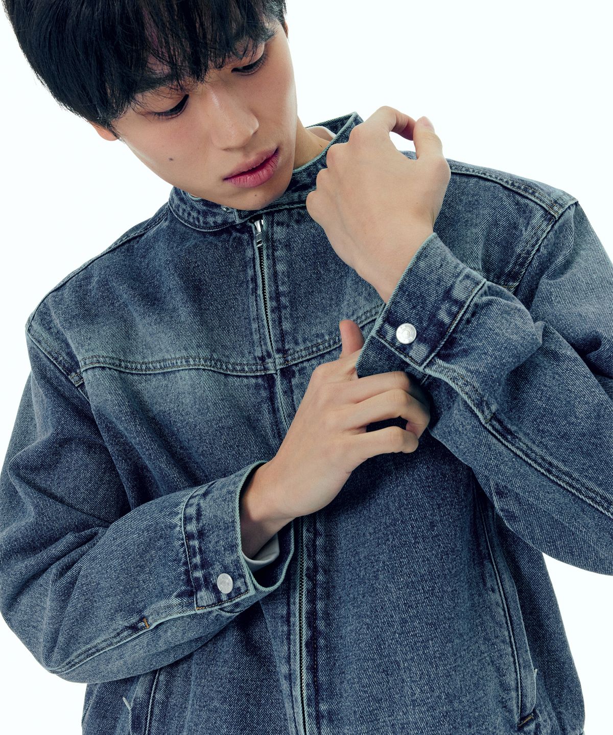 플랙(PLAC) 바이커 데님 자켓 미드블루