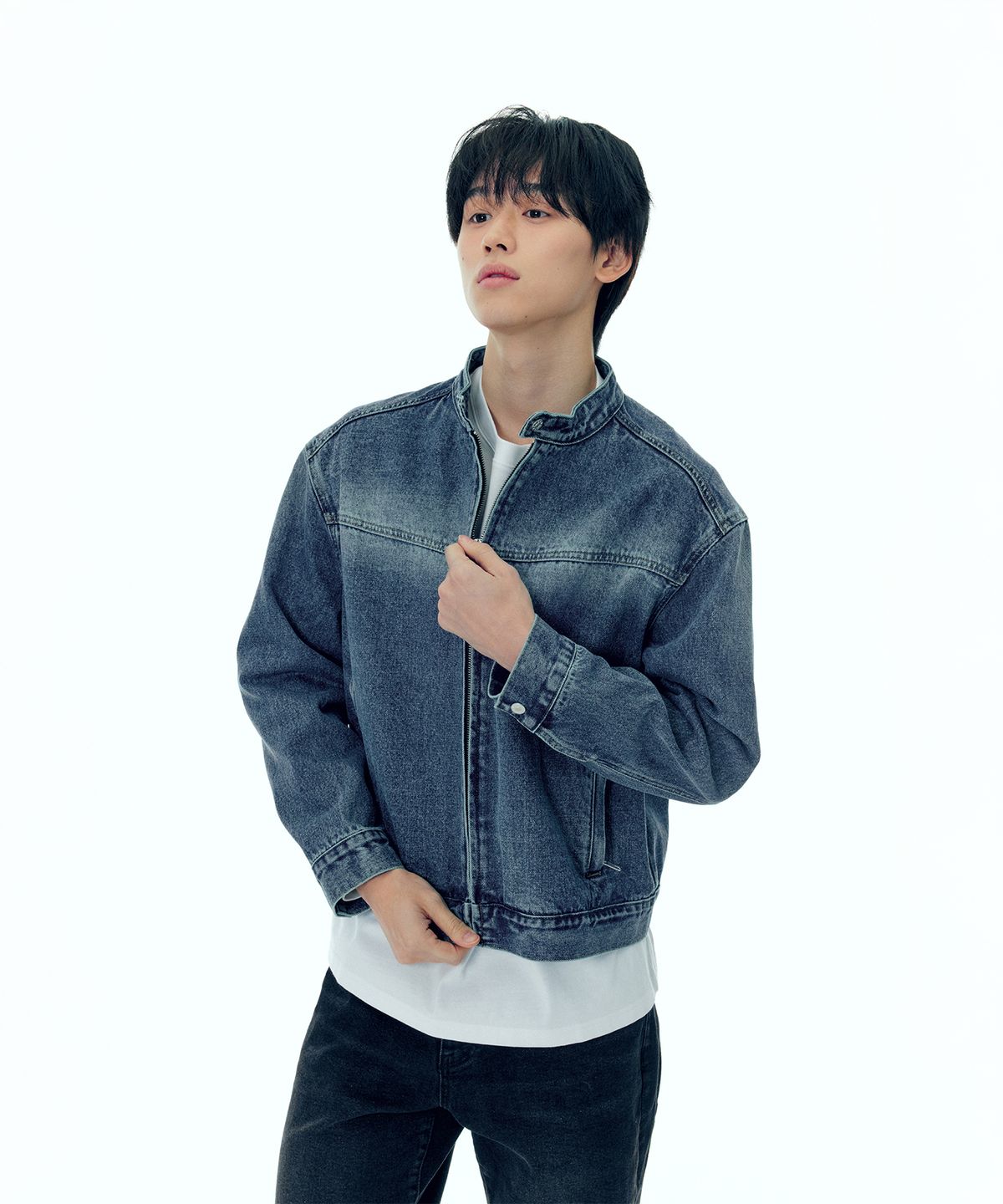 플랙(PLAC) 바이커 데님 자켓 미드블루