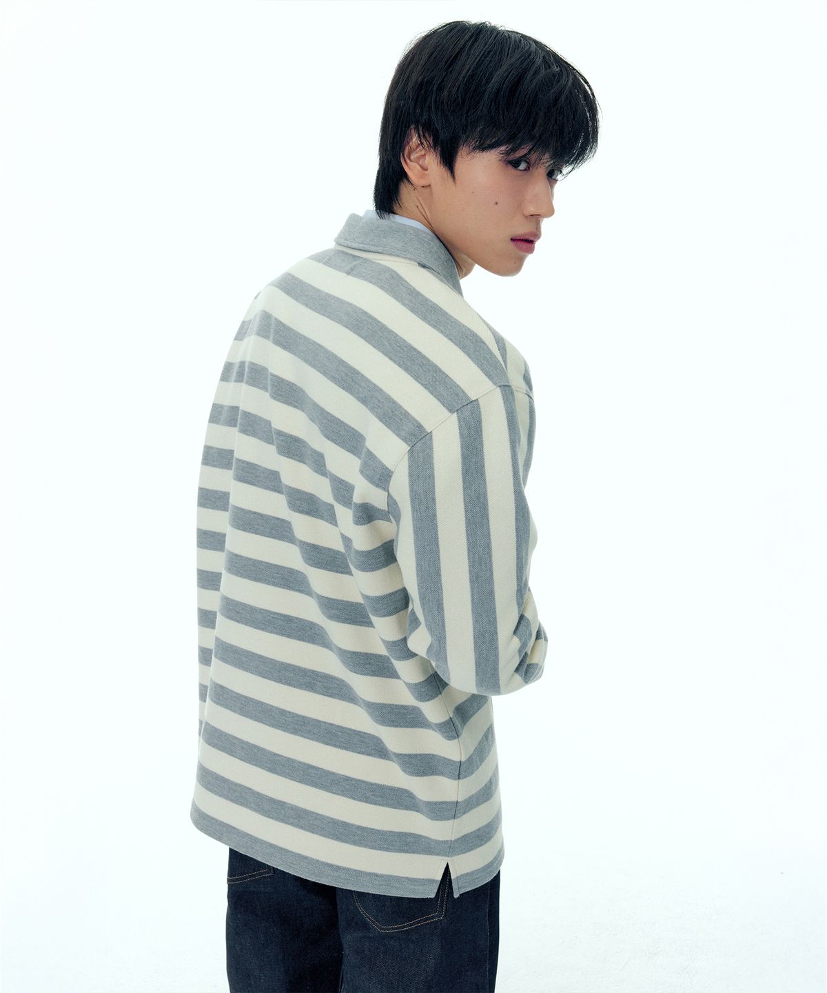 플랙(PLAC) 럭비 스트라이프 폴로 티셔츠 그레이