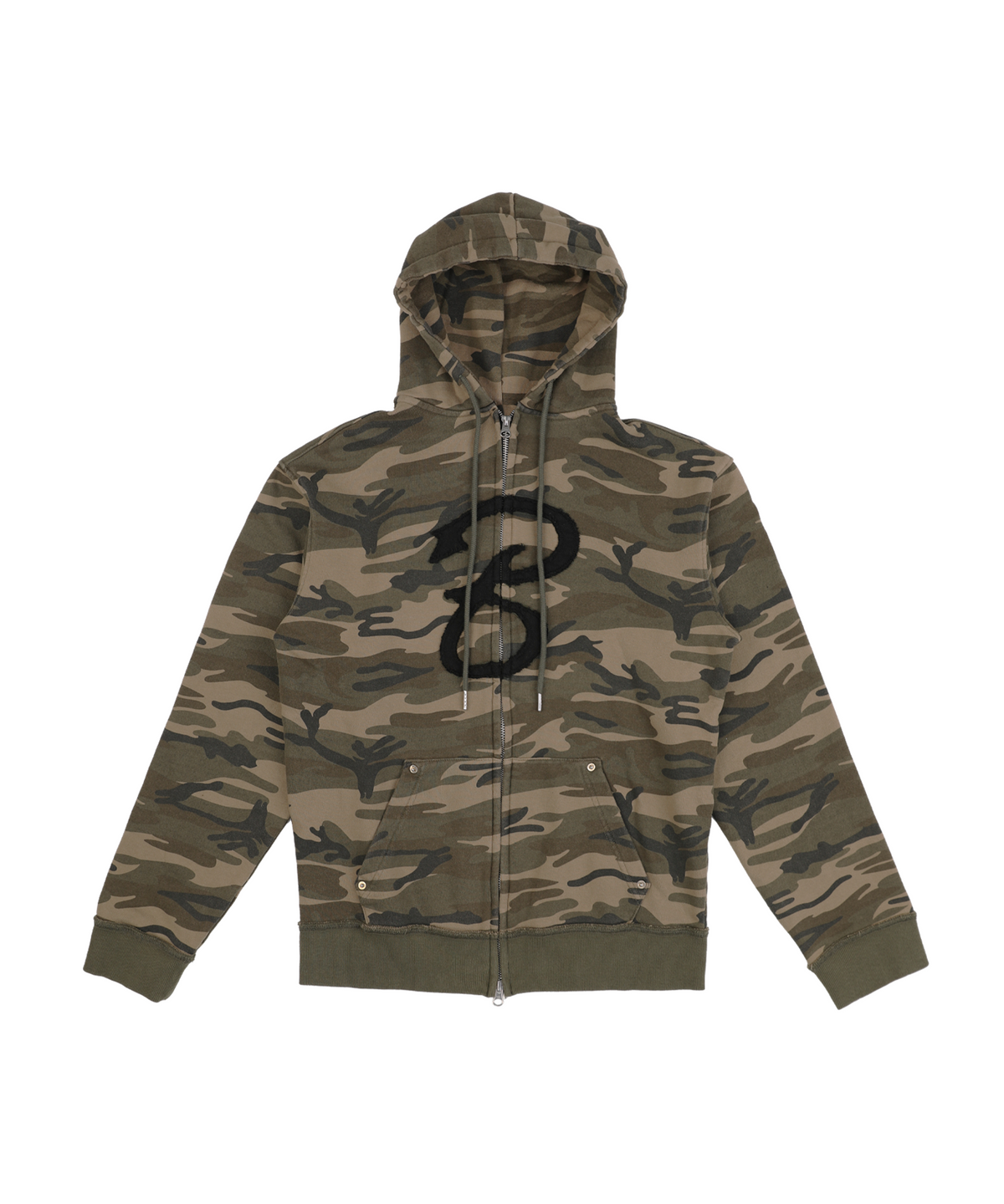 본엑스(BORNX) Washed Appliqué Hooded Zip-Up (Camo)