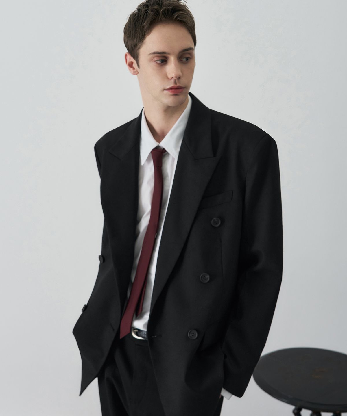 드로우핏(DRAW FIT) 도브 울 테일러드 더블 블레이저 [BLACK]