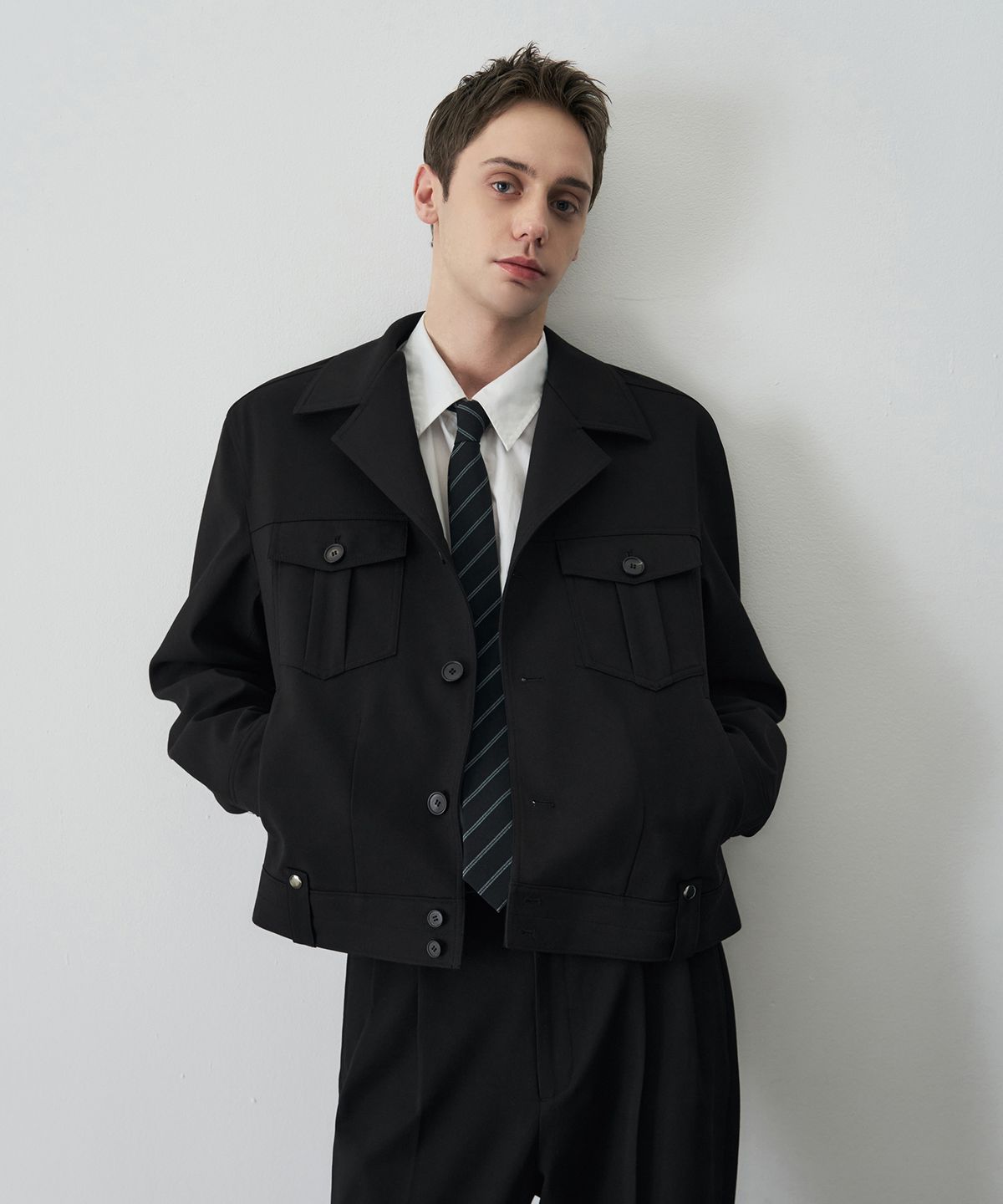 드로우핏(DRAW FIT) 도브 울 트러커 크롭 자켓 [BLACK]