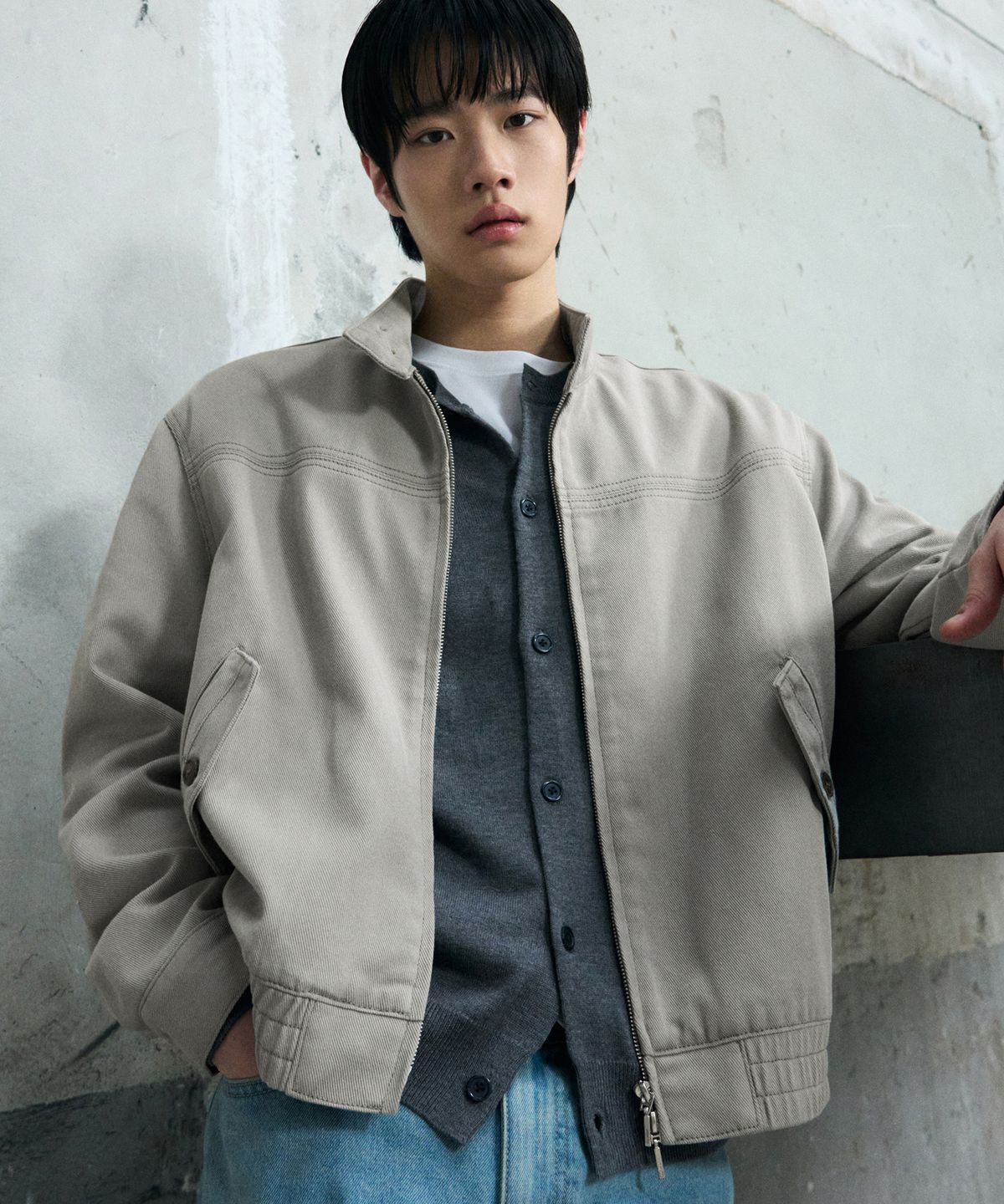 드로우핏(DRAW FIT) 이글 해링턴 워싱 자켓 [LIGHT GREY]