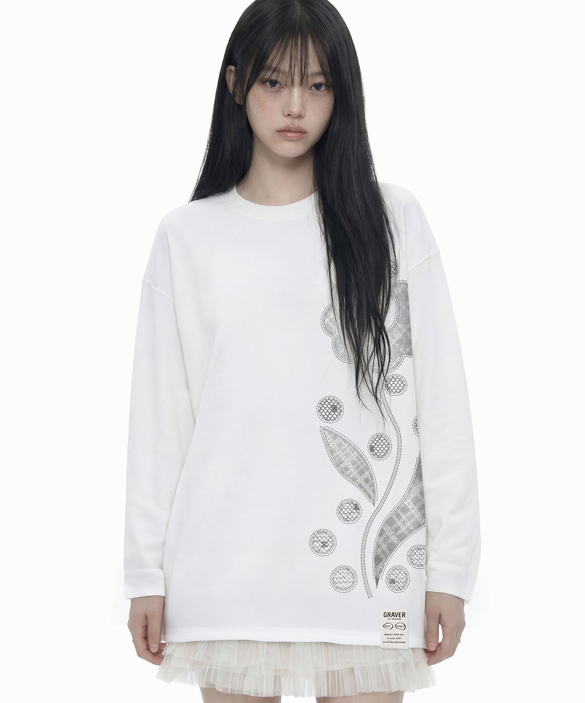 그레이버(GRAVER) [UNISEX]LACE FLOWER 롱슬리브 티셔츠_3color