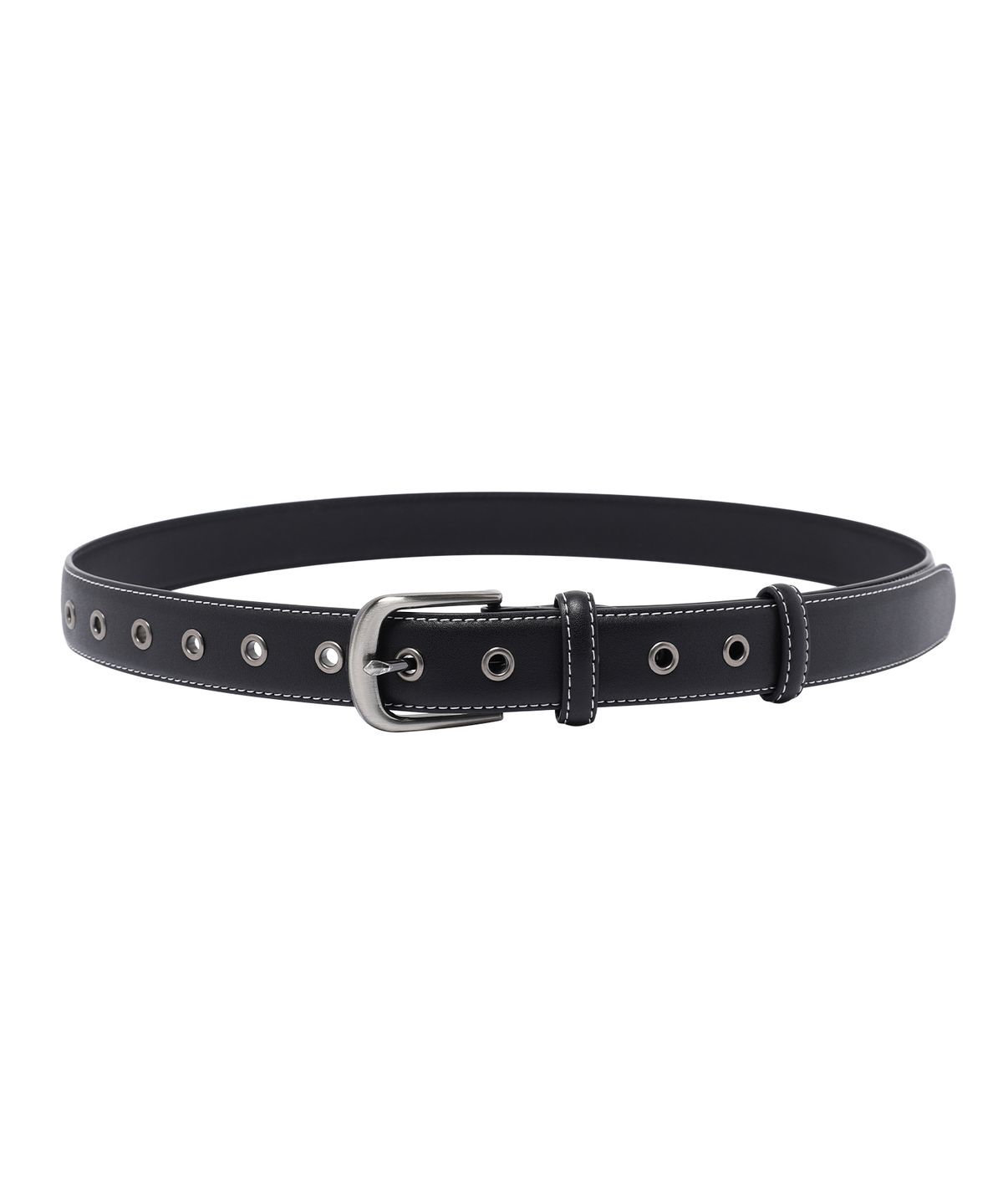 기철(KICHUL) Stitched Leather Eyelet Belt (Black)