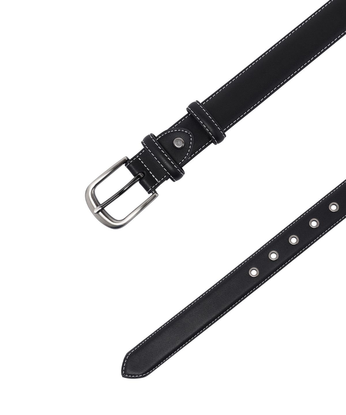 기철(KICHUL) Stitched Leather Eyelet Belt (Black)