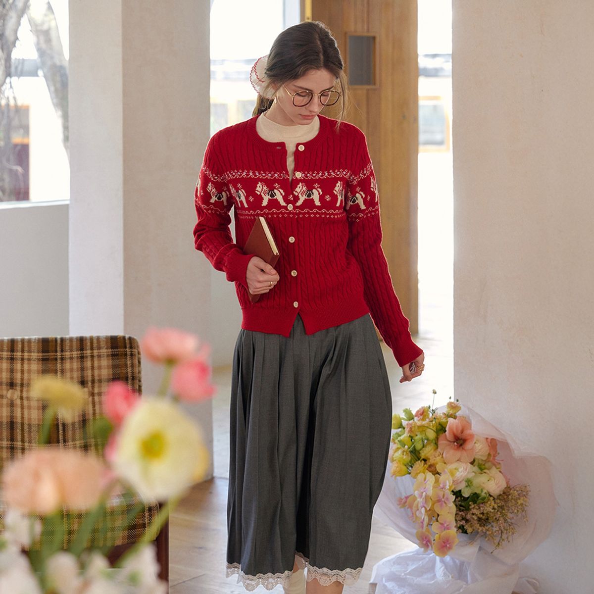 심플레트로(SIMPLE RETRO) SR_Pattern island knit cardigan