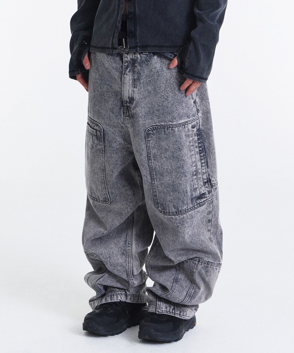 기철(KICHUL) Asym Vintage Cargo Denim Pants (Stone Grey)