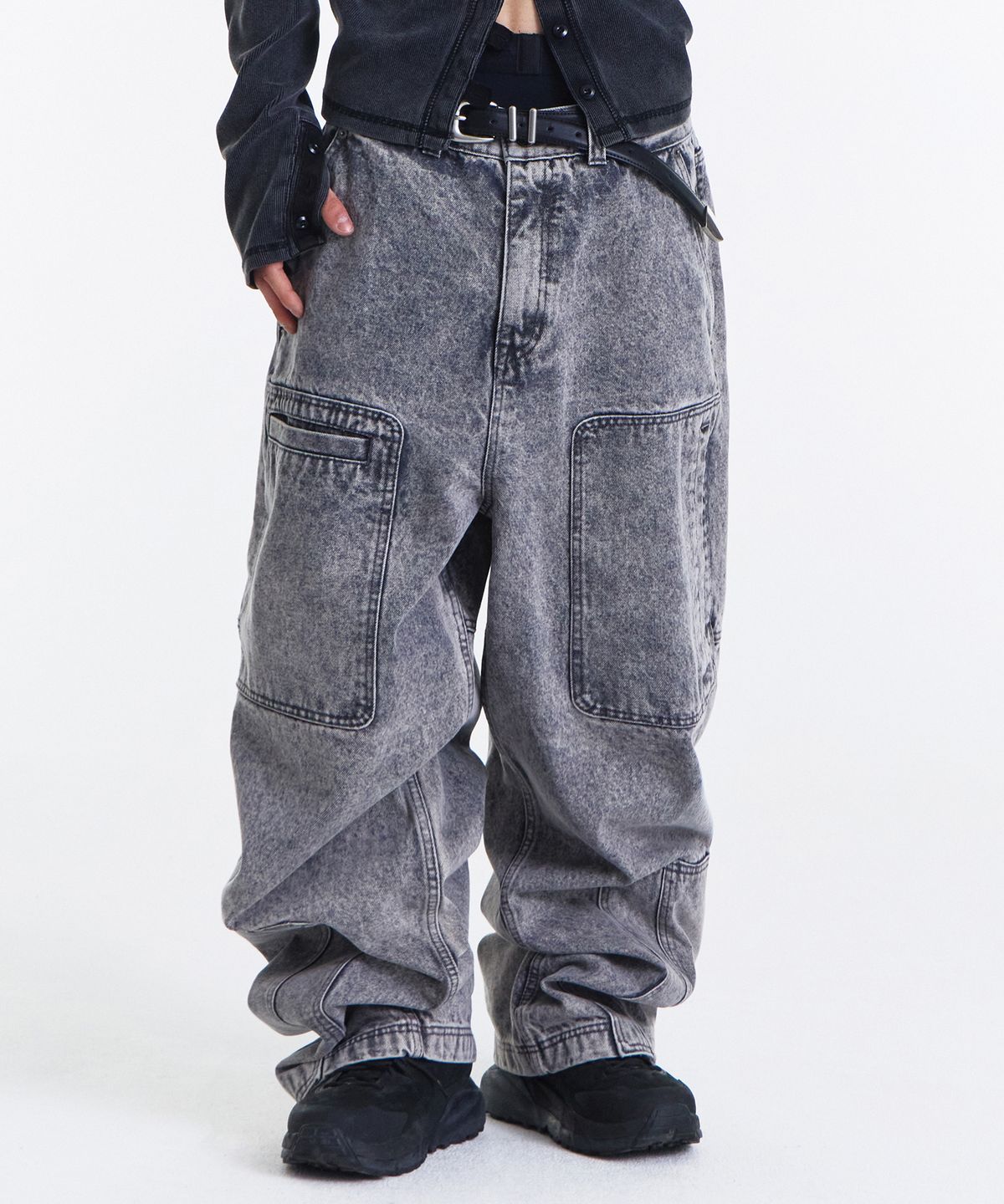 기철(KICHUL) Asym Vintage Cargo Denim Pants (Stone Grey)