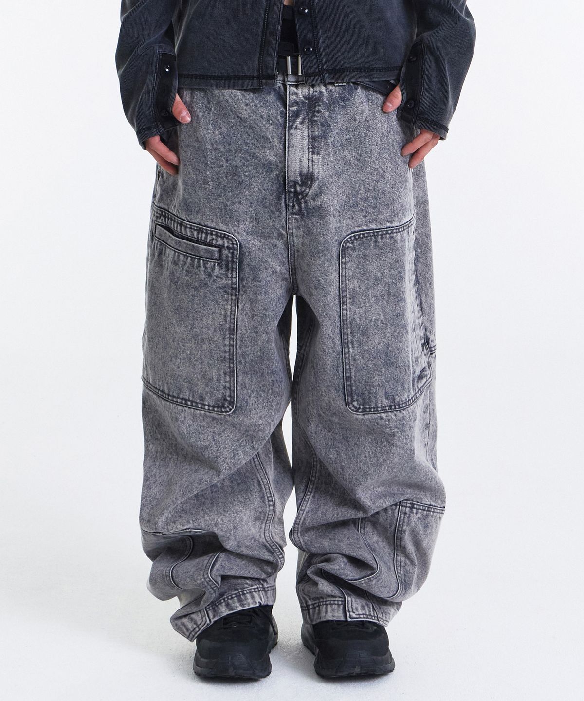 기철(KICHUL) Asym Vintage Cargo Denim Pants (Stone Grey)