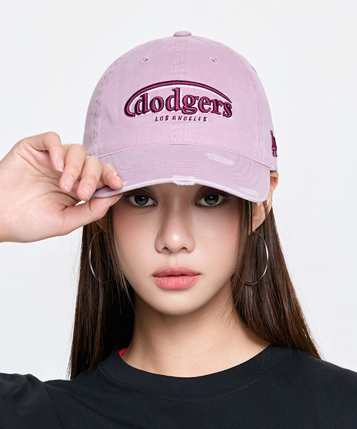 엠엘비(MLB) 빈티지 데미지 커브 로고 언스트럭쳐 볼캡 LA (Pink)