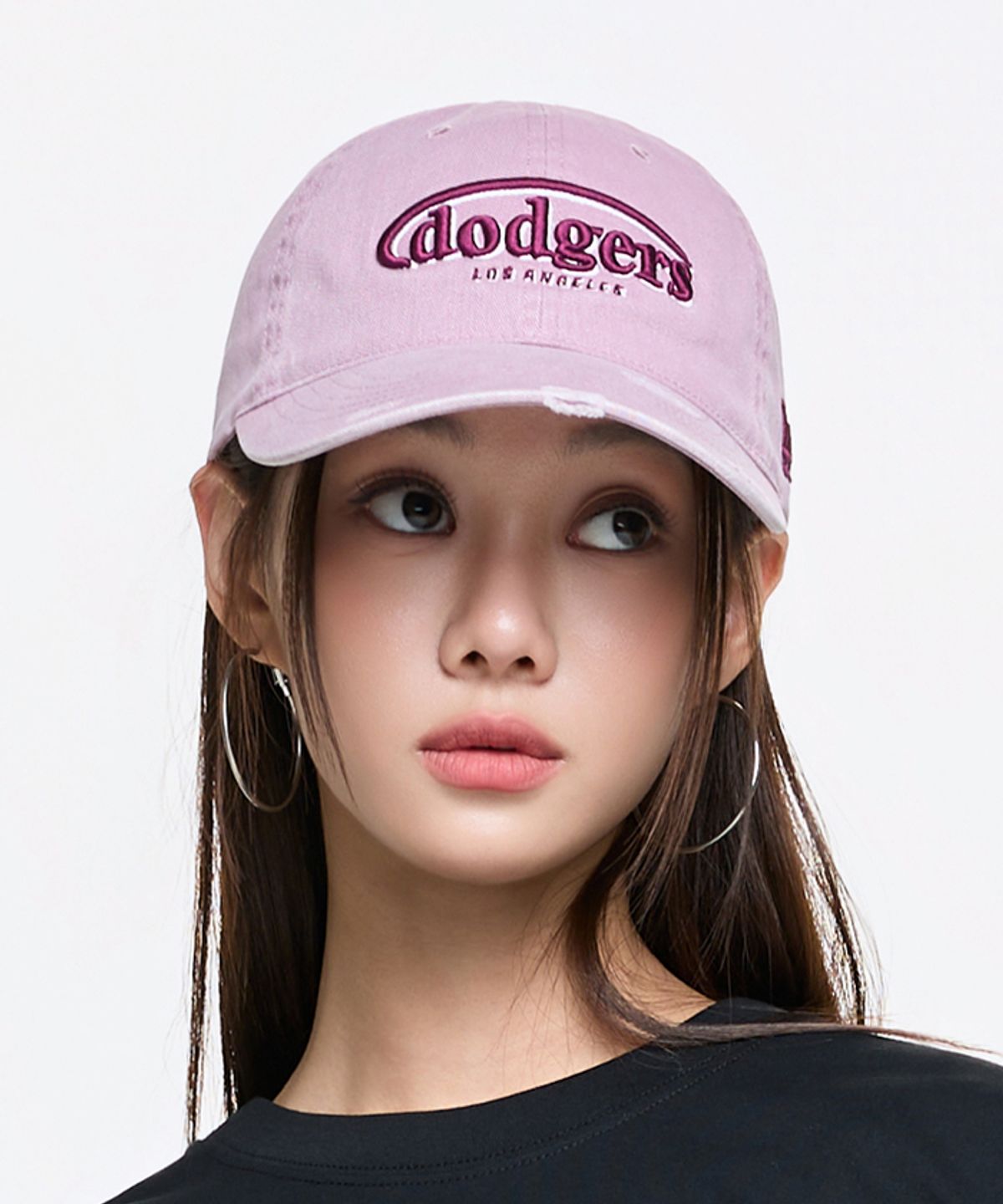 엠엘비(MLB) 빈티지 데미지 커브 로고 언스트럭쳐 볼캡 LA (Pink)