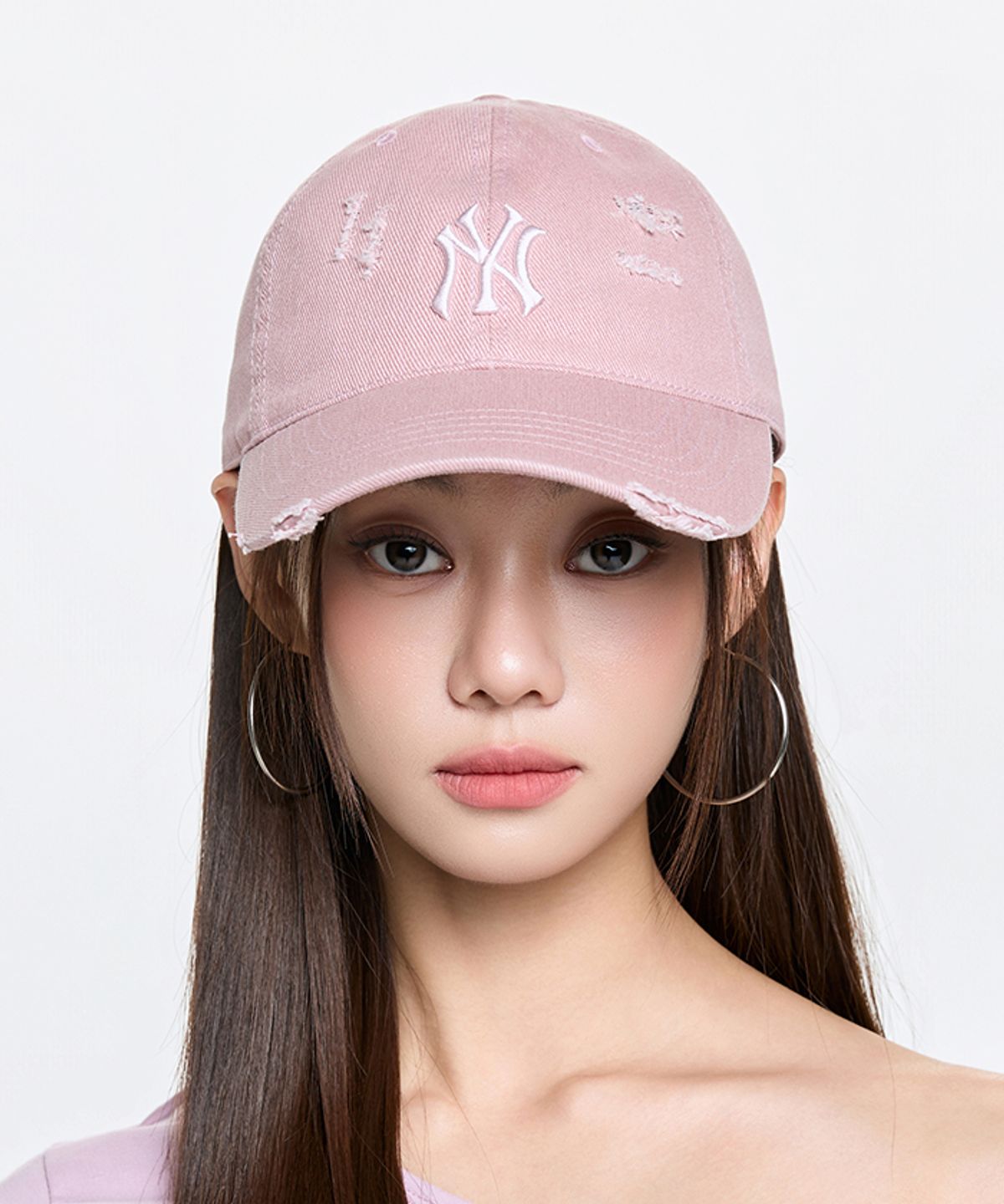 엠엘비(MLB) 데미지 워싱 언스트럭쳐 볼캡 NY (Mg.Pink)