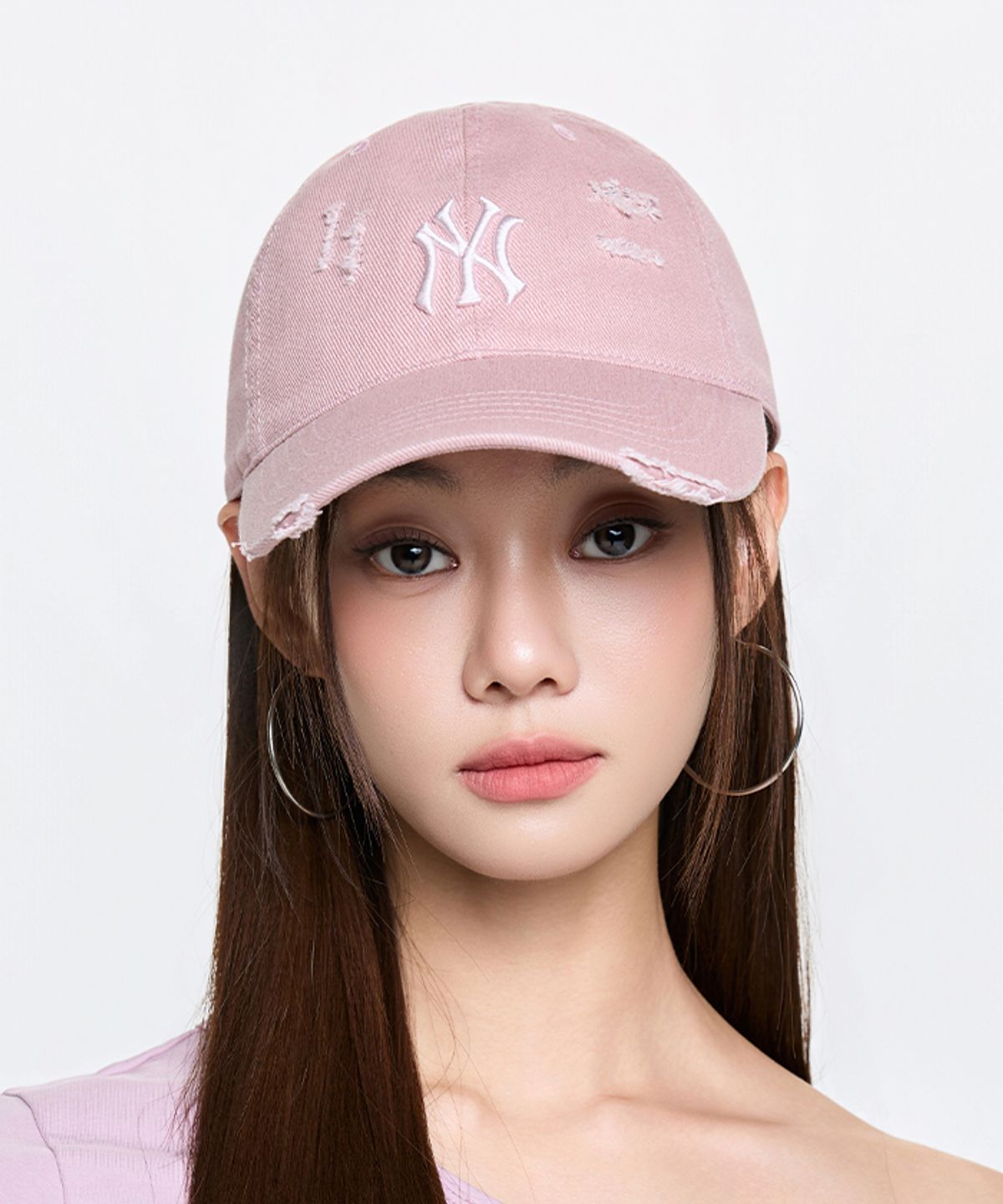 엠엘비(MLB) 데미지 워싱 언스트럭쳐 볼캡 NY (Mg.Pink)