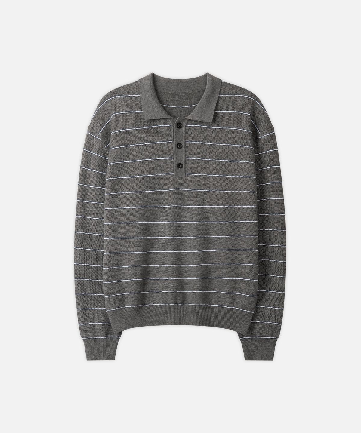 드로우핏(DRAW FIT) 울 서플 스트라이프 카라 니트 [MELANGE GREY]