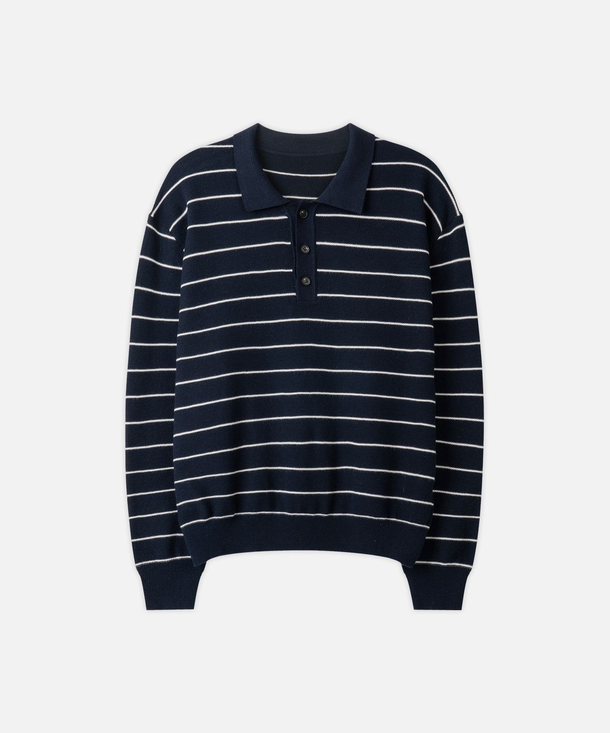 드로우핏(DRAW FIT) 울 서플 스트라이프 카라 니트 [NAVY]