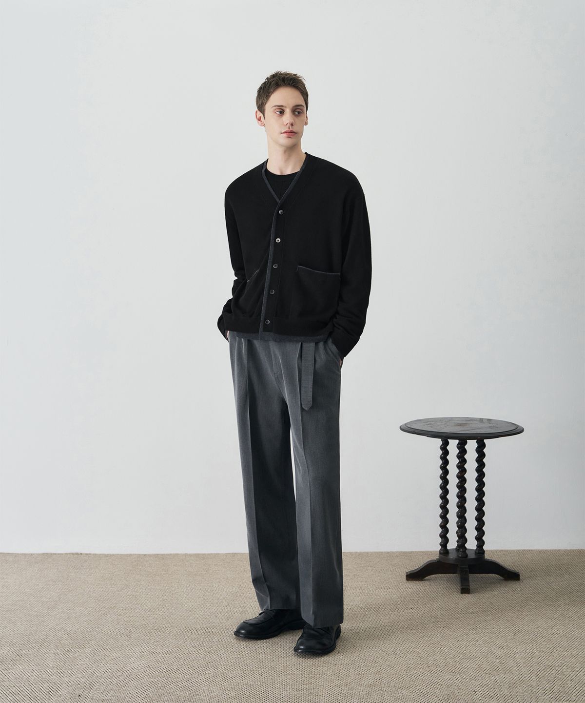 드로우핏(DRAW FIT) 울 블렌드 레이어드 크롭 가디건 [BLACK]