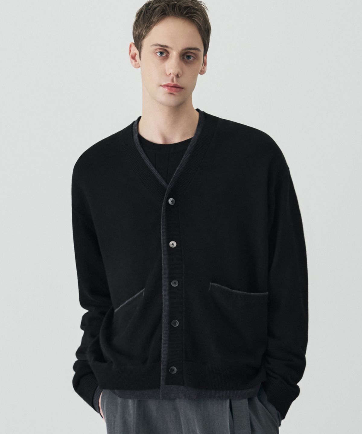 드로우핏(DRAW FIT) 울 블렌드 레이어드 크롭 가디건 [BLACK]