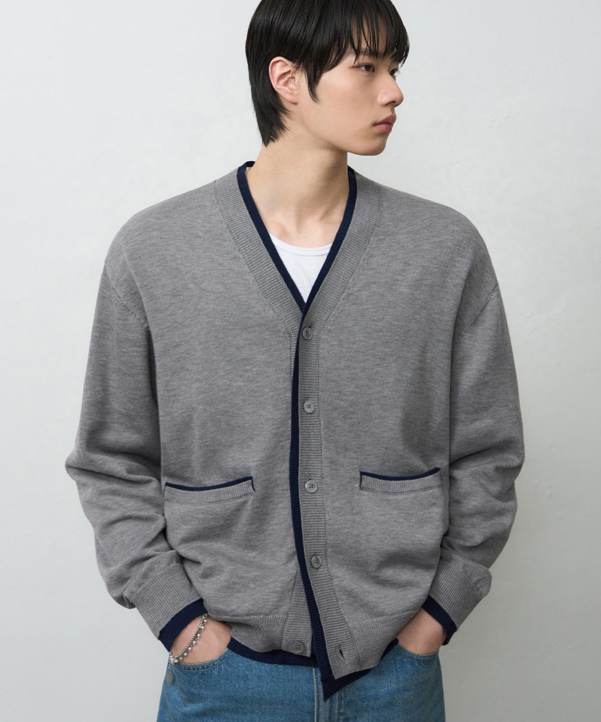 드로우핏(DRAW FIT) 울 블렌드 레이어드 크롭 가디건 [LIGHT GREY]