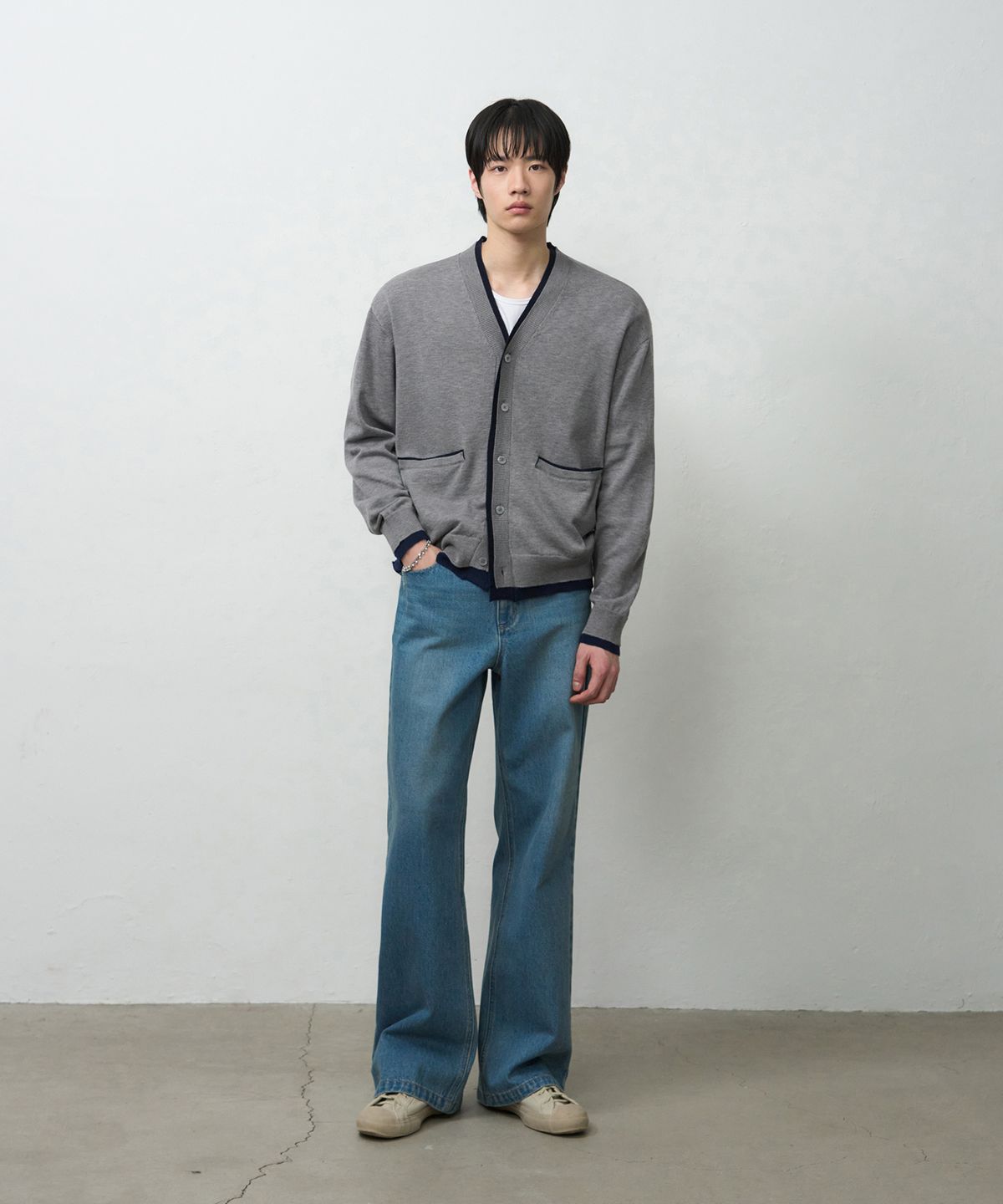 드로우핏(DRAW FIT) 울 블렌드 레이어드 크롭 가디건 [LIGHT GREY]