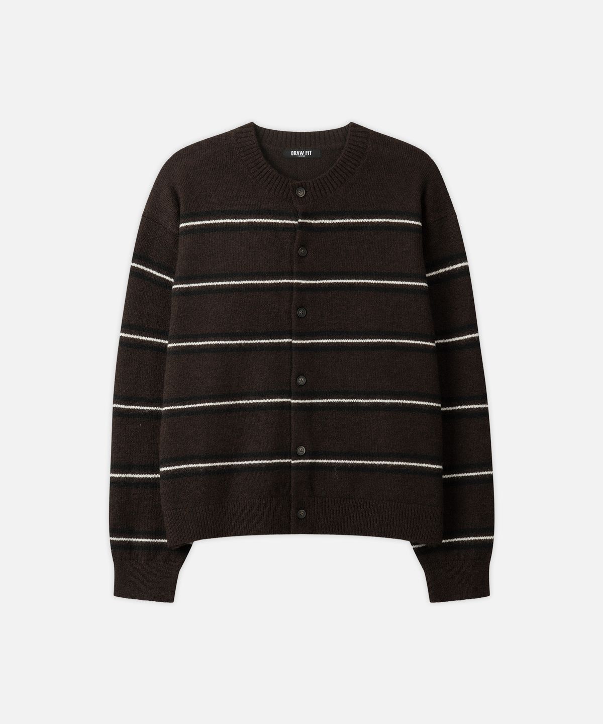 드로우핏(DRAW FIT) 울 헤어리 브로드 스트라이프 가디건 [BROWN]