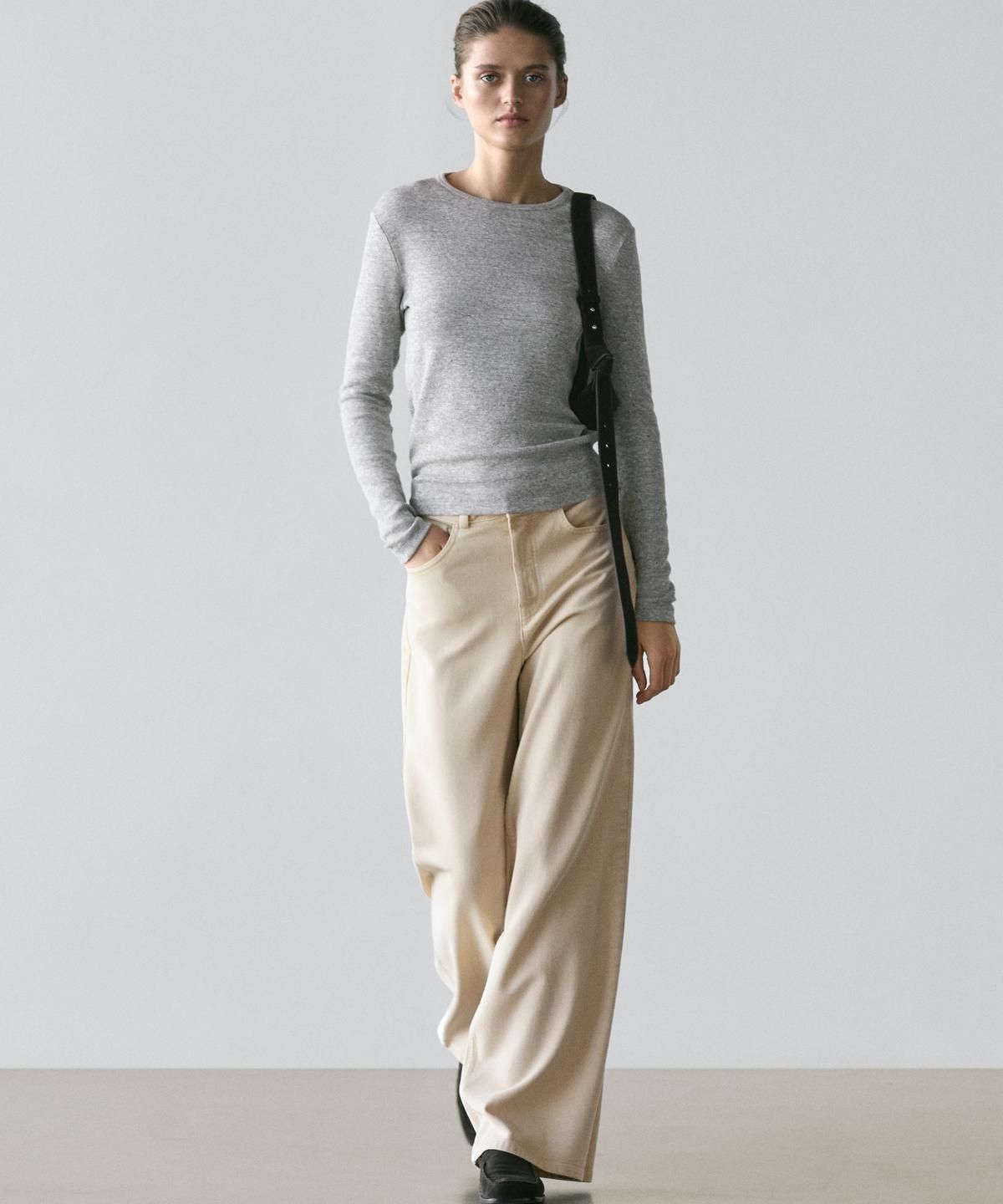 마시모두띠(MASSIMO DUTTI) 로우라이즈 와이드 레그 팬츠