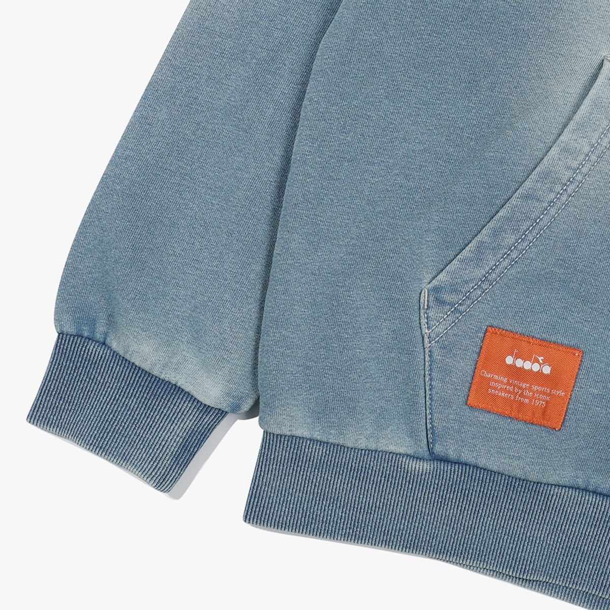 디아도라(diadora) 이큅 워싱 데님 후드티셔츠 BLUE