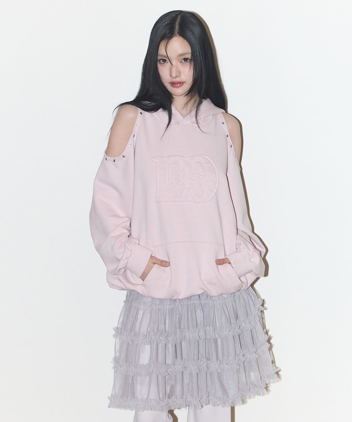 일리고(ILLIGO) 플레어 러플 레이어드 스커트 팬츠 그레이