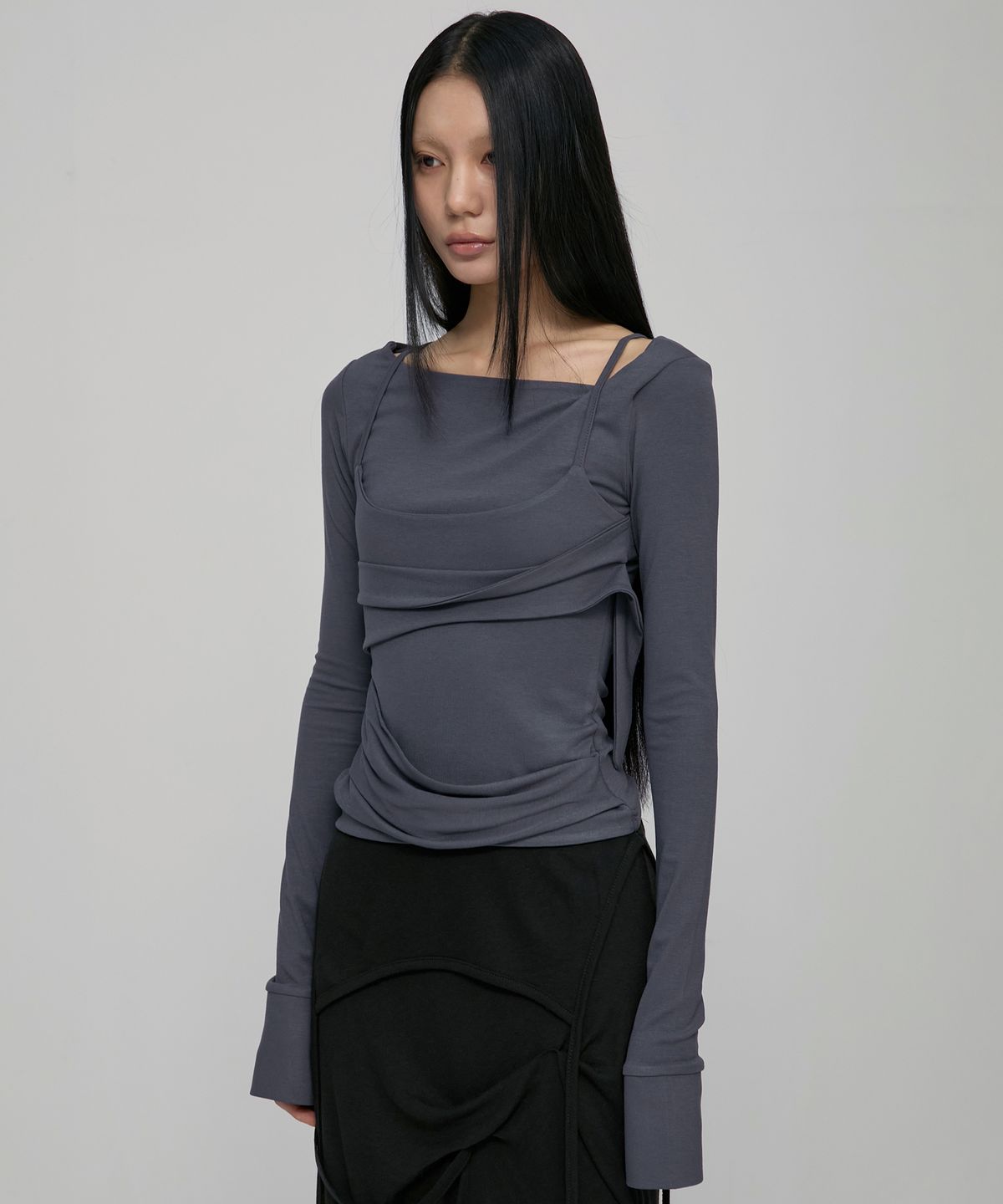 플레어업(FLAREUP) Layered Bustier Long Sleeve (FL-105_Charcoal)
