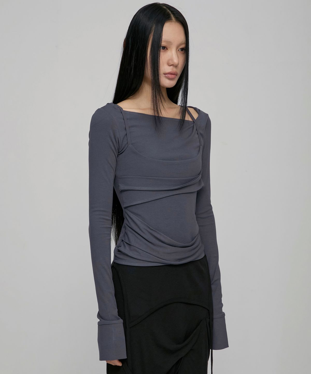 플레어업(FLAREUP) Layered Bustier Long Sleeve (FL-105_Charcoal)