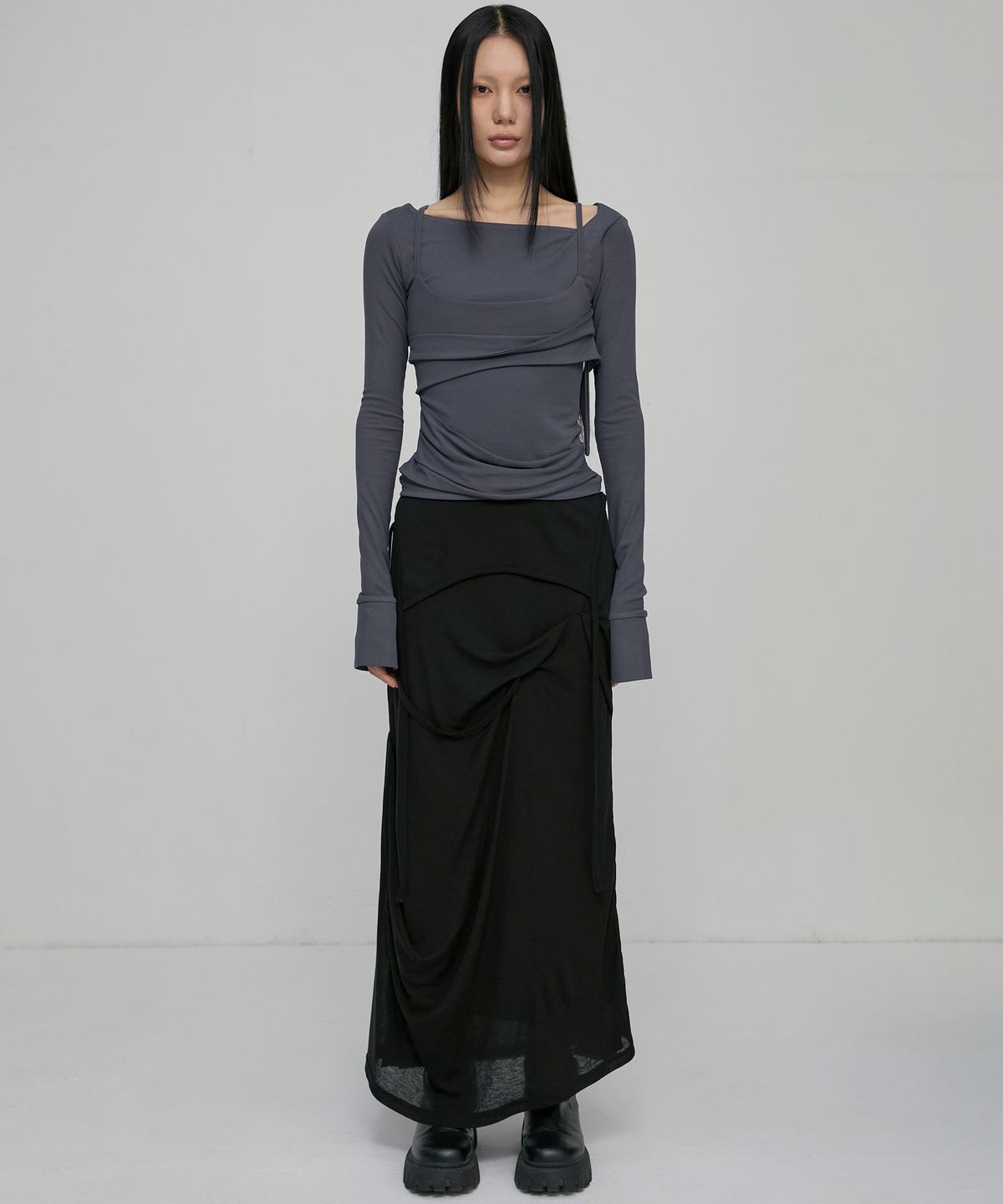 플레어업(FLAREUP) Layered Bustier Long Sleeve (FL-105_Charcoal)